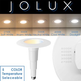 Jolux 4 Inch 5CCT LED Can Lights Adjustable Recessed Retrofit Downlight,Recessed Lighting CCT Selectable 2700K/3000K/3500K/4000K/5000K,6W=40W,500LM,Dimmable,E26 Screw Base,Bevel Trim,4-Pack.…