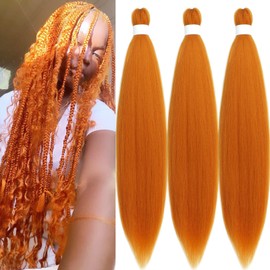 Burnt Orange Braiding Hair Pre Stretched Synthetic Colored Braiding Hair Extensions for Braids Natural Knotless Organic Non Toxic Yaki Pre Sectioned Braiding Hair Crochet 26 Inch 3 Bundles