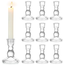 Inweder Glass Taper Candle Holders - Cute Candlestick Holders, 10Pcs Clear Candle Stick Candle Holder, Modern Tapered Candlestick Holders for Standard Candles for Wedding Christmas Home Decor