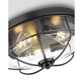 3-Light Flush Mount Ceiling Light, HWH 15 inch Farmhouse Ceiling Light with Seeded Glass, Hallway Light Fixtures Ceiling for Kitchen Bedroom Laundry Foyer, Matte Black Finish, 5HTJ102F BK