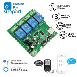 Newgoal 4 Channel Universal Smart Wifi Switch Ewelink Wireless Relay Inching/Self-Locking Switch DIY Garage Door Remote Control Compatible with Alexa Goolge Home