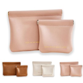 Zigihos 2 pcs Small Cosmetic Bags for Women, Fashion Mini Size Makeup Bag for Purse, Pink Brown White Pu Leather Makeup Travel Pouch, Lipstick Headphones Compact, Pink, Casual