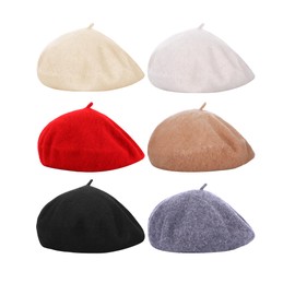 Blulu 6 Pieces Women Beret Hat French Style Beret Beanie Cap Solid Color Winter Hat
