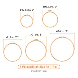 PATIKIL 5 Pieces Embroidery Hoops Round Adjustable Beach Wood Circle Cross Stitch Hoop Ring Bulk for Embroidery Art Craft Handy Sewing Decoration(BeechHoop 5-9)