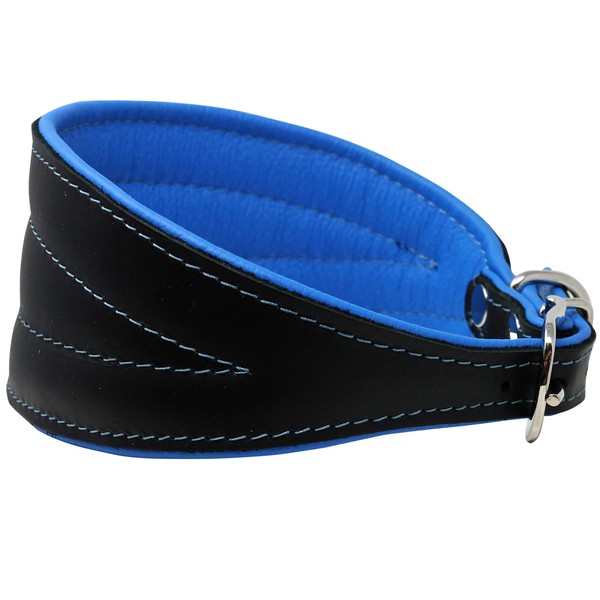 Real Leather Extra Wide Padded Tapered Dog Collar Glossy Black