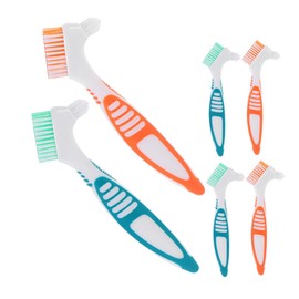 minkissy 6pcs Denture Cleaning Brush with Dual Head Portable Design Slip Large Handle for Elderly Easy to Disassemble for Thorough Oral Device and False Teeth Care Distinctive Bristle