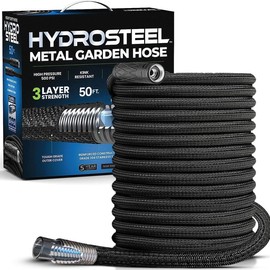Bell+Howell Hydrosteel Heavy Duty 3-Layer Garden Hose with Nozzle, Stainless Steel, Kink Resistant, Flexible 500 PSI Water Hose 50 ft., 100 ft. - Size: 50', Material: Standard Nozzle