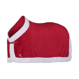 Horze Santa Christmas Fleece Horse Cooler Blanket with Faux Fur - Red - 81 in