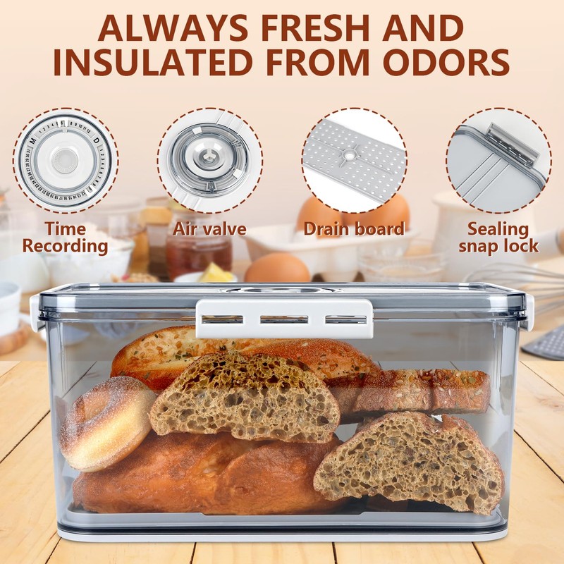Airtight Bread Box for Kitchen Countertop,Plastic Bread Container,Bread Storage,Breadbox,Bread Storage
