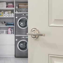 Delaney Hardware Bravura 333B Atlanta Lever Passage Lockset with Modern Round Trim Reversible Adjustable Door Handle Lever for Hallway/Office, Satin Nickel