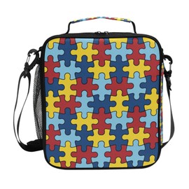 Autism Awareness Lunch Box Insulated Lunch Bag Reusable Cooler Lunch Tote Bag Portable Lunch Bag with Shoulder Strap for Boys Girls Adults School Offices