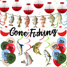 Gone Fishing Party Decorations Kit Include Hanging Banner Swirl Balloons (Gone Fishing)