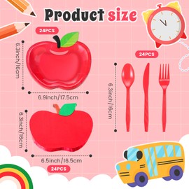 Yungyan 120 Pcs Back to School Party Tableware Set Apple Paper Plates and Apple Napkins First Day of School Disposable Cutlery Set for 24 Guests Preschool Kindergarten Party Supplies Decorations