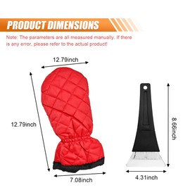 KITUREK Car Ice Scraper with Glove, Anti-Scratch Warm WITT, Car Windshield Frost Quickly Removal Tool, Comfortable Waterproof & Windproof Snow Scraper for Cars, Trucks, SUVs (Red)