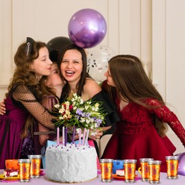 Sliner 48 Pack Birthday Shot Glasses Bulk 1.4oz Cheers to 30/40/50/60/70/80 Years Shot Glass Unbreakable Thick Base Mini Clear Plastic Wine Glass Anniversary Favors for Guests(Purple,70 Years)