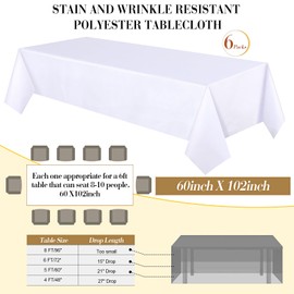 Peryiter 12 Polyester Rectangle Tablecloth 60 x 102'' and Sequin Gold Table Runner, Decorative Fabric Waterproof Table Cover Set for Christmas New Year Wedding Dinner Anniversary Party(White)