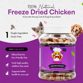 Freeze Dried Chicken Heart Cat & Dog Treats - Made from 100% Human Grade Chicken - Only 1 Ingredient - Healthy, Raw, Dry Food for Indoor Cats, Kittens, Dogs - Made in The USA - Chicken Heart 3.5 oz