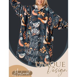 Huglanket Bird Watching Lovers Gifts, Wearable Blanket for Bird Lovers, Wearable Blanket Hoodies for Adults, Oversized Flannel Warm Hooded Blankets, Gifts for Christmas, One Size Fits All