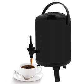 Stainless Steel Insulated Beverage Dispenser, Cold and Hot Drink Dispenser 2.64 Gallon 8 Liter for Hot Water, Tea & Coffee, Cold Milk, Juice (Black)