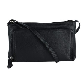 CTM Women's Leather Organizer Crossbody Handbag, Black