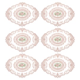 uxcell 6Pack Retro Lace Placemat 12x16-in Oval Embroidered Table Place Mats French Crochet Doilies Coasters Cup Mat for Home Wedding, Dusty Rose