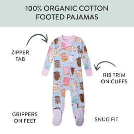 Honestbaby Non-Slip Footed Pajamas One-Piece Sleeper Zip-Front Pjs 100% Organic Cotton for Baby Girls, Poppin Dreams Blue, 18 Months