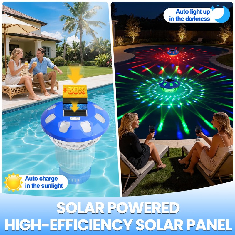 KingSom 2026 Upgraded Pool Chlorine Floater,Solar Chlorine Floater w/Lights,Button Control