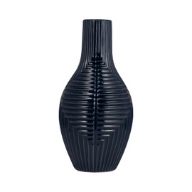 16" Ceramic Striped Tribal Design Vase - Contemporary Decorative Vase in Navy Blue - Flower Centerpiece Table Accent for Home or Office Decor