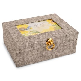 Cottage Garden Friends Are Like Flowers 5.5 x 7.5 Inch Grey Linen Fabric Jewelry Box and Greeting Card Set