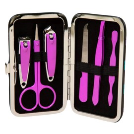 Posh Patterns Manicure Set 6-Piece Travel Nail Care Kit with Stylish Case Beauty Portable Set Gift for Women (Rainbow Paws)