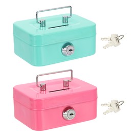 PATIKIL Small Cash Box, 2 Pcs Mini Safe Box Money Locker Piggy Bank Money Saving Boxes with Keys for Cash Watches Jewelry Personal Items, Green, Pink