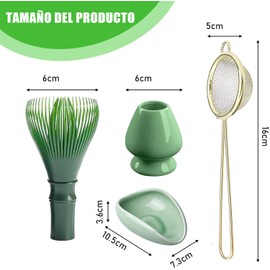 Juego de 4 Piezas para Hacer Matcha,Cuenco de Cerámica para Matcha, Batidor y Colador de Acero Inoxidable,Soporte de Agitador de Cerámica