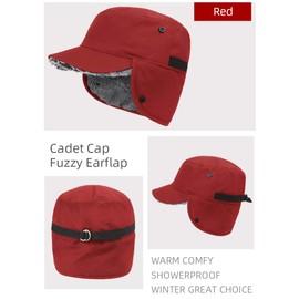 Gisdanchz Winter Cap Warm Hat with Ear Flaps - 100% Nylon & Faux Fur, red