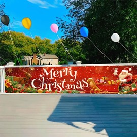 Blissyard Merry Christmas Banner Santa Claus Banner Double Sided 78x17 Flag Santa Sleigh And Reindeer With Gifts Outdoor Holiday Yard Lawn Decoration Home Front Door Holiday Christmas Decoration