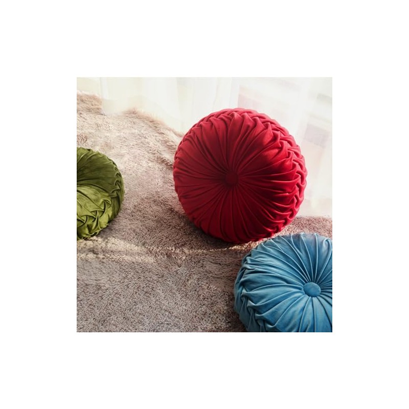 Hig Juego Almohadas Decorativas Redondas Plisadas Terciopelo Azul Polvoriento