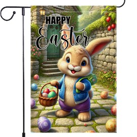 Happy Easter Garden Flag 12x18 Inch Small Double Sided Outside Easter Eggs with Flowers Branches Yard Decoration Seasonal Spring Outdoor Flags Decor