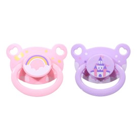 Landofgenie Printed Dummy Adult Size Large Teat Shield Dummy 2 Paci Pack Pink + Purple