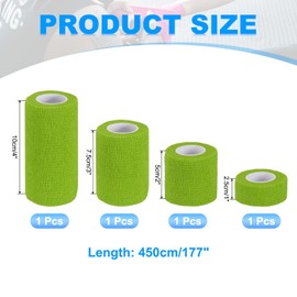 PATIKIL 1"/2"/3"/4" Self Adhesive Bandage Wrap, 4 Pcs 5 Yard Elastic Self Breathable Self Adherent Wrap Tape for Stretch Athletic Sports Wrist Ankle Outdoor Tape, Light Green