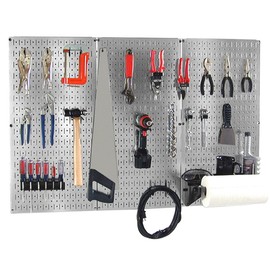 Wall Control 30BAS300GVB 4-Feet Metal Pegboard Basic Tool Organizer Kit with Galvanized Toolboard and Black Accessories, Metallic