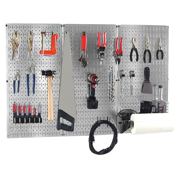 Wall Control 30BAS300GVB 4-Feet Metal Pegboard Basic Tool Organizer Kit with Galvanized Toolboard and Black Accessories, Metallic
