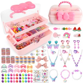 Jewellery Children's Toy, Hair Jewellery Gift Girls 3 4 5 6 7 8 9 10 Years, 218 Pieces Jewellery Set with Necklaces, Rings and Hair Clips, Christmas Birthday Gifts Children