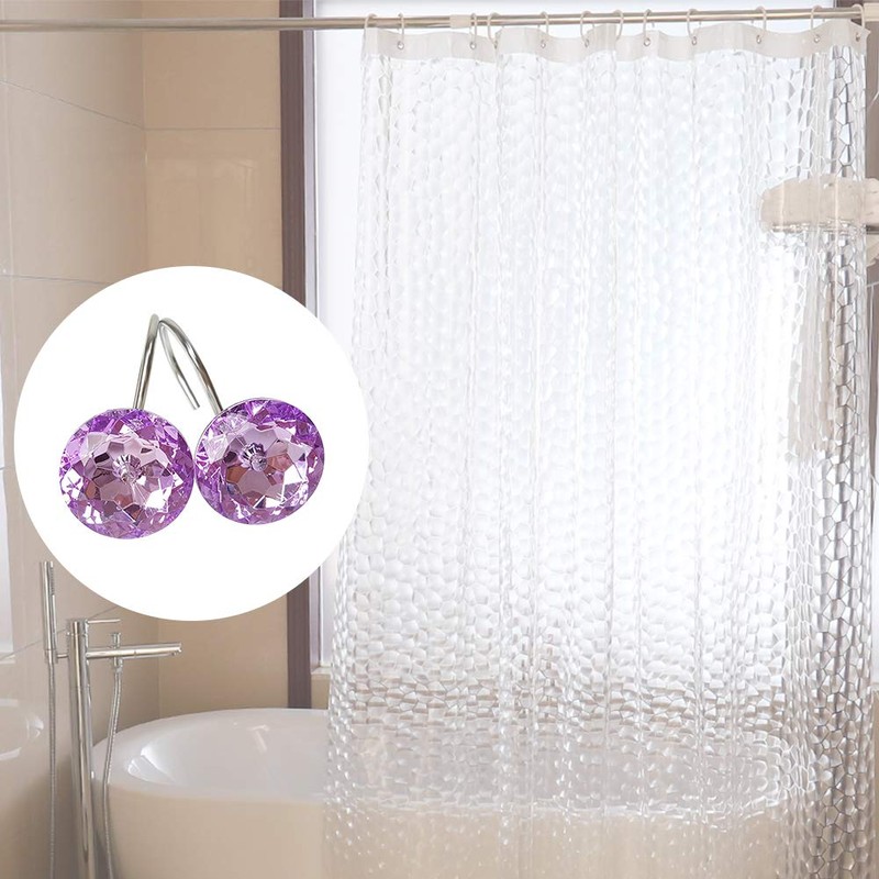 EleCharm 12 Pcs Bling Rhinestones Shower Curtain Hooks Bathroom Rolling