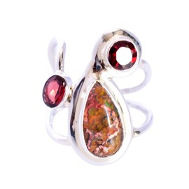 Ravishing Impressions Jewellery Damen Unisex - 0,925 Sterling-Silber 925 Pear & Round-Shape Mexikanischer Feueropal und Granat