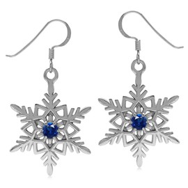 Silvershake Synthetic Sapphire Blue 925 Sterling Silver Snowflake Dangle Hook Earrings for Women