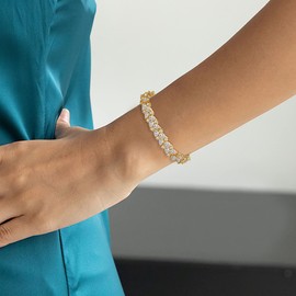 Crysdue Marquise Cubic Zirconia Wedding Bridal & Prom Tennis Bracelets for Brides Bridesmaids, 14K Gold Plated Bracelet Gifts for Women