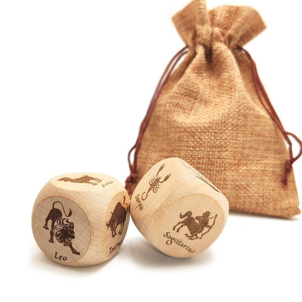 Hometu Creative 30MM Wooden Constellation Dice Set, Laser Engraved 6-Sided