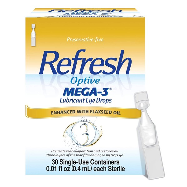 Refresh Optive Mega-3 Lubricant Eye Drops With Flaxseed Oil - 30 ct, Pack of 5