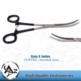 A2Z Scilab HEAVYDUTY 8" Curved Vinyl Grip Hemostat Forcep Locking Clamps FULL SERRATED JAWS