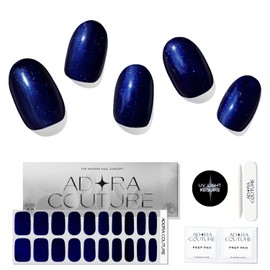Adora Couture Semi Cured Gel Nail Strips | 20pcs Nail Wraps Kit for Women | Chrome Aurora Dark Blue Gel Nail Stickers | Salon-quality, Long-lasting, Easy Application with Breathable Adhesive Nail Wraps - UV Required (Aurora Sapphie)