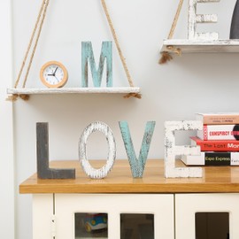 HoreZer Wooden Letter Table Top Freestanding Sign，Rustic Wood LOVE Sign,LOVE Signs for Home Decor,Freestanding Wooden Letters for Wedding/Thanksgiving/Christmas/Decoration,Multicolor (LOVE)